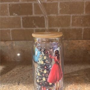 Holiday Glass Tumbler with Bamboo Lid